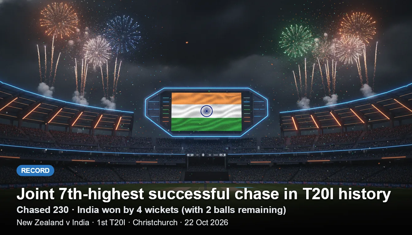 India Chase Down 230 in Christchurch to Join T20I Run-Chase Elite